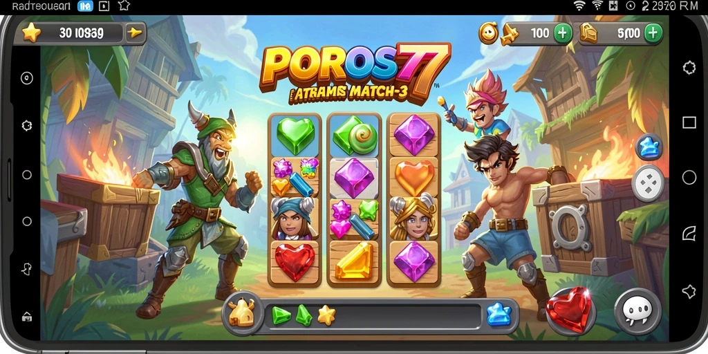 Tampilan gameplay seru dari POROS77 dengan elemen warna-warni.