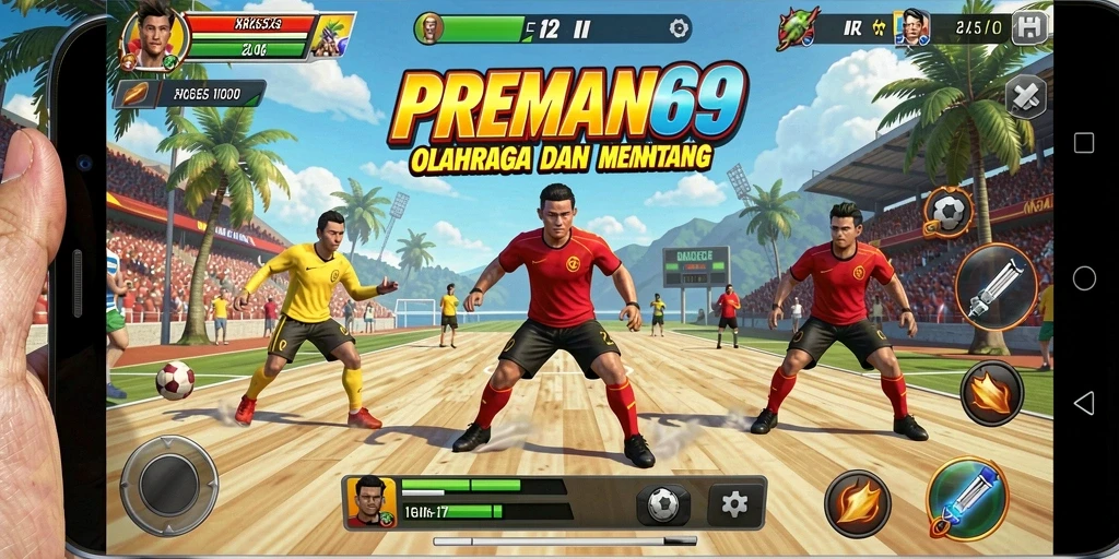 Tampilan gameplay PREMAN69 menampilkan momen seru dalam pertandingan olahraga.