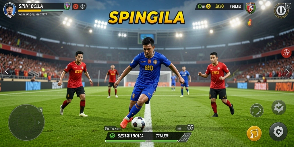 Tampilan gameplay SPINGILA yang mendebarkan dengan aksi sepak bola yang menakjubkan.